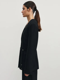 Однобортный жакет приталенного кроя с поясом / Zarina фото 4