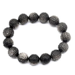 Браслет из Обсидиана шарик резной 14мм, 55г