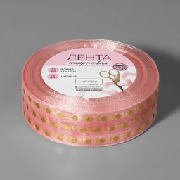 Лента капроновая с тиснением Горох, 25 мм, 22 1 м, цвет розовый/золотой - Арт узор фото 2