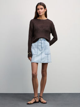 Джинсовая юбка мини с накладными карманами / Zarina фото 2