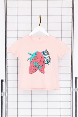 Pembe K?z Cocuk %100 Pamuk Cilek Desenli Regular/Normal Kal?p K?sa Kol Orme T-Shirt TKDSS24TS00007 - Trendyolmilla фото 5