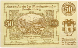 Банкнота 50 геллеров 1920 года Австрия  община Зенфтенберг (Нотгельд)