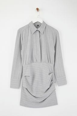 Limited Edition Gri Cizgili Poliviskon Drape Detayl? Vucuda Oturan Mini Dokuma Elbise TWOAW26EL00126 - Trendyolmilla фото 5