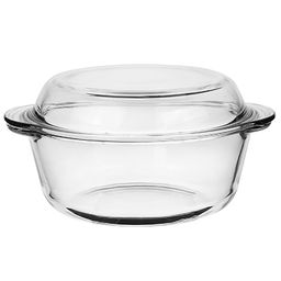 "Borcam" Форма стеклянная жаропрочная 1,45л, д41см h19см, стеклянная крышка, цветная коробка, Pasabahce (Турция)
