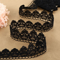 Кружево гипюровое, 45 мм, 6.8±0.5 м, цвет чёрный