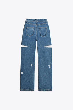 Z1975 STRAIGHT MID-WAIST JEANS WITH CUT OUTS AND RIPS - Zara фото 7