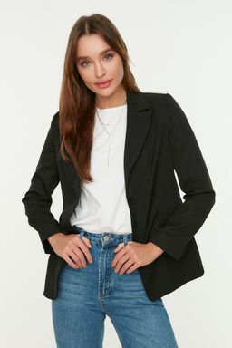 TRENDYOLMILLA Siyah Regular Astarl? Dugmeli Dokuma Blazer Ceket TWOAW22CE0168