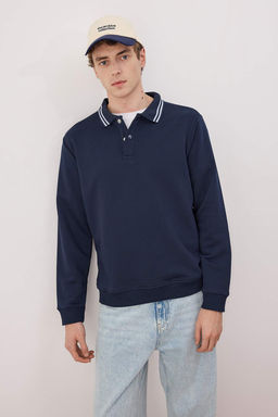 Lacivert Regular/Normal Polo Yaka Orme Sweatshirt TMNAW26SW00055