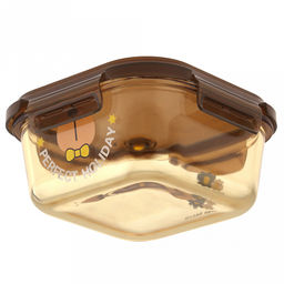 "Мишины мечты" Контейнер стеклянный 780мл, 14,8х14,8см h6,3см, боросиликатное стекло, с деколью, цвет - медовый, квадратный, пластмассовая крышка с пароотводом, герметичная, с клипсами, с силиконовым уплотнителем (Китай)