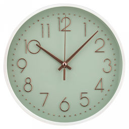 Часы настенные "Меркурий" д19,4см, h4см, мягкий ход, циферблат светло-зеленый; цифры арабские, розовое золото; корпус пластик, белый глянец; в коробке (Китай)