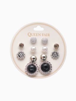 Пусеты 6 пар «Жемчужные» планеты, бело-синие в серебре