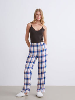 Beli Lastikli Ekose Kad?n Pijama Alt?