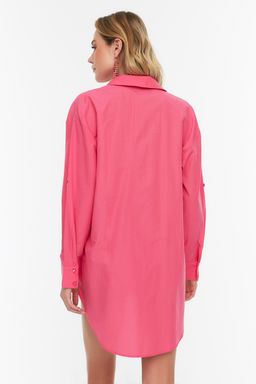 Plaj Giyim Pembe Dokuma Gomlek Elbise TBESS22GO0664