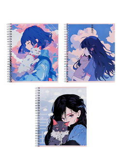Набор тетрадей Calligrata «Аниме. Девочка с котом», 3 штуки, 96 листов, на гребне, обложка из мелованного картона
