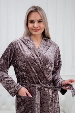 Халат женский из велюр мрамор Нежность пурпурно-серый - Амадэль фото 2