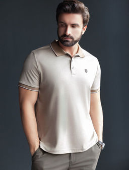 Футболка поло с воротником на пуговтцах из полотна пике с меланжевым плетением с эластаном