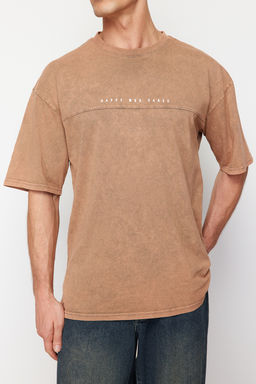 TRENDYOL MAN Antrasit Oversize/Genis Kesim Soluk Efektli Yaz? Bask?l? %100 Pamuklu T-Shirt TMNSS23TS00174 - Trendyolmilla фото 4