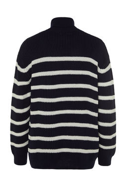 TRENDYOL MAN Lacivert Casual Unisex Oversize Fit Genis Kal?p Cizgili Triko Kazak TMNAW24KZ00017 - Trendyolmilla фото 12