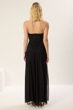 TRENDYOLMILLA Siyah A-Kesim Drape Detayl? Tul Orme Maxi Abiye & Mezuniyet Elbise TPRSS25AE00055 фото 5