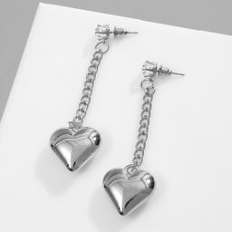 Серьги металл Сердца на цепочке, цвет белый в серебре