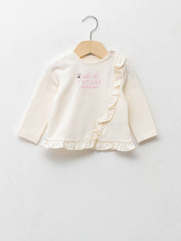 Bisiklet Yaka Uzun Kol Bask?l? Pamuklu K?z Bebek Ti??rt