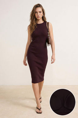 Kahverengi Maxi Triko Astarl? ve Gogus Pedli Fitilli Elbise TWOSS26EL00166 - Trendyolmilla фото 8