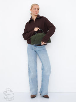 Сумка женская кожаная 1126MF gray green Polina&Eiterou