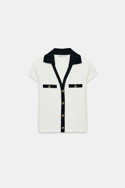 TOP CUELLO POLO TEXTURA / Crudo / Marino - Zara фото 5