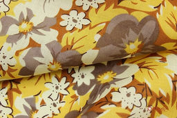 Мерный лоскут (ткань в отрезах) - Штапель Цветочные узоры цв.горчичный, ш.1.44м, вискоза-100% - Купава фото 5