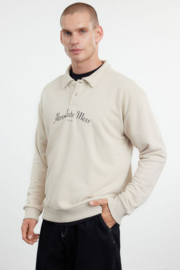 TRENDYOL MAN Siyah Oversize/Genis Kesim Yaz? Bask?l? Polo Yaka Sweathisrt TMNAW25SW00019 - Trendyolmilla фото 4