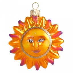 Елочная игрушка фигурка стеклянная Солнышко-1 6,9х3,5х8,4см, ручная художественная роспись, подарочная упаковка (Россия)