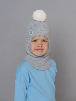 Шлем весенний/осенний вязаный (Св.серый) с мех.помпоном ЧУ - Jumbi фото 3
