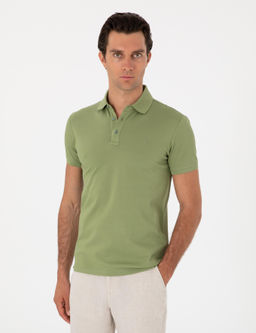 A__k Ye_il Slim Fit Polo Yaka Pamuklu Basic T-shirt