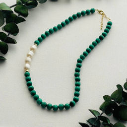Колье из Малахита с Жемчугом 45 см +