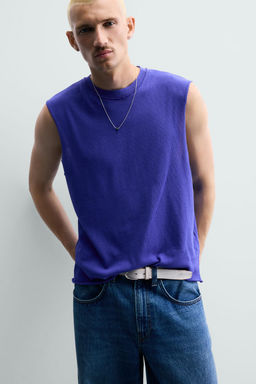 CAMISETA TANK PUNTO ALGOD?N / Azul el?ctrico - Zara фото 5