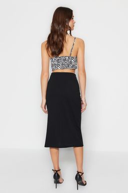 TRENDYOLMILLA Siyah Yuksek Bel Drape ve Y?rtmac Detayl? Krep Kumas Midi Orme Etek TWOSS23ET00316  фото 5