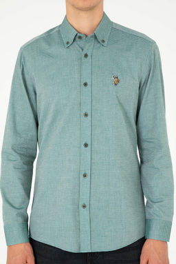 Мужская темно-зеленая базовая рубашка с длинным рукавом - U.s. polo assn фото 6