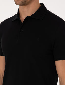 Siyah Slim Fit %100 Pamuk K_vr_lmaz Polo Yaka Basic Ti__rt
