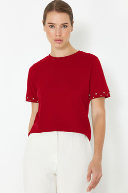 K?rm?z? Tas Aksesuar Detayl? Regular Kal?p Orme T-Shirt TWOSS24TS00070