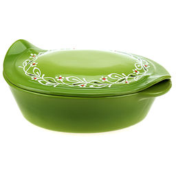 Лоток для запекания керамический Трапеза 2,2л, 30х22х11,5см, Ритм, средний, овальный, с ручками, с крышкой (Россия)