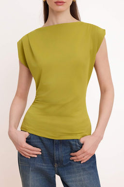 Yag Yesili Drapeli Vatkal? Fitted/Vucuda Oturan Esnek Orme Bluz TWOSS25BZ00174