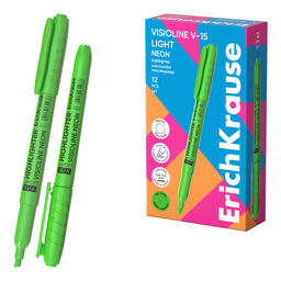 АКЦИЯ Цена за 12 шт. Текстмаркер ErichKrause Visioline V-15 Light Neon, цвет чернил зеленый (в коробке по 12 шт.)