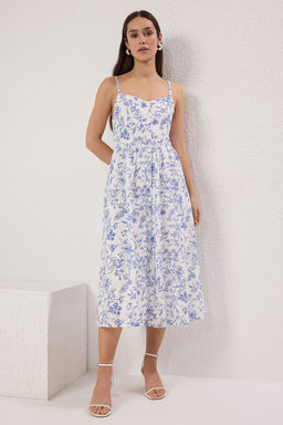 TRENDYOLMILLA Ekru Cicekli A Kesim Astarl? Midi Dokuma Elbise TWOSS25EL00524  фото 5