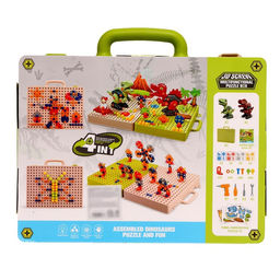 Конструктор винтовая мозаика «Диномир», с электрическим шуруповёртом, 212 деталей