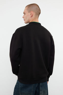 Siyah Oversize/Genis Kesim Ici Polar/S?cak Tutan Nak?sl? Dik Yaka Sweatshirt TMNAW25SW00024 - Trendyolmilla фото 7