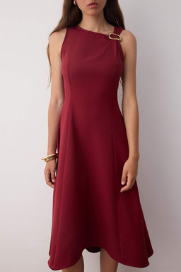 Bordo Duz Aksesuar Detayl? Midi Dokuma Elbise TWOAW26EL00116 - Trendyolmilla фото 8