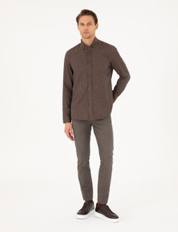 Рубашка Slim Fit коричневая с длинным рукавом
