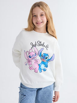 Bisiklet Yaka Stitch ve Angel Bask?l? K?z ?ocuk Sweatshirt