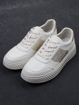 03-A1018-2 LT. BEIGE/GOLD Кроссовки женские (натуральная кожа)