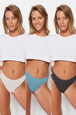 TRENDYOLMILLA Siyah-Beyaz-Ten 3lu Paket Pamuklu Tanga Orme Kulot THMSS21KU0135  фото 62